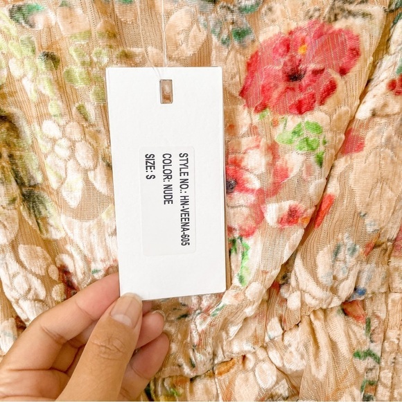 NWT HEMANT AND NANDITA Veena Midi Dress in Nude Floral Ruffle Velvet Sz Small - Picture 10 of 11